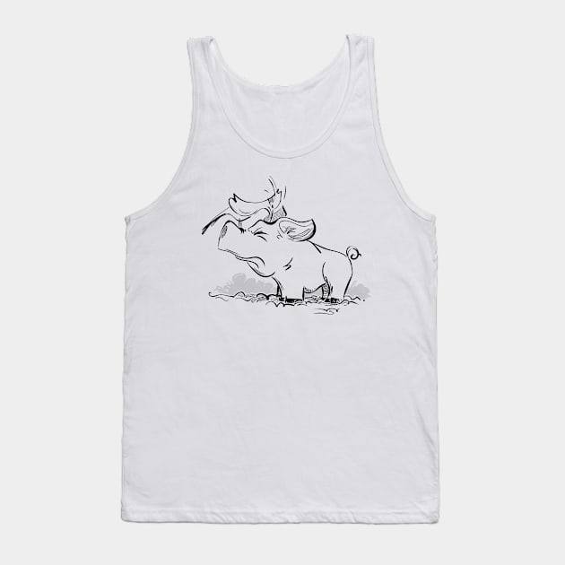 Woodpecker & Pig (black & white version) Tank Top by Jason's Doodles